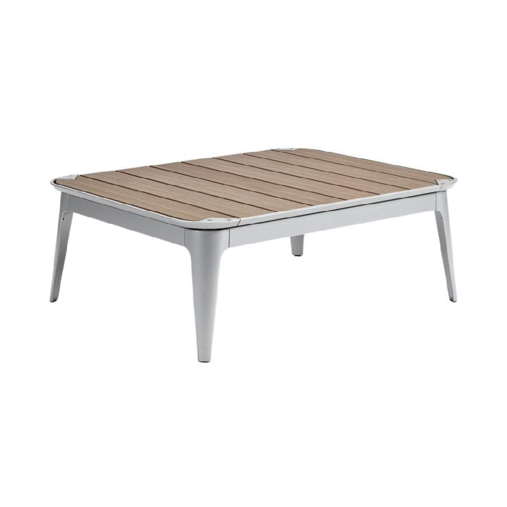 Modern Outdoor Coffee Table with Wooden Slat Top and Aluminum Frame