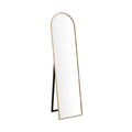 Arched Full-Length Mirror with Gold Trim and Black Stand