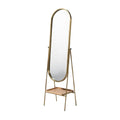 Modern Freestanding Oval Mirror with Gold Frame and Wooden Base
